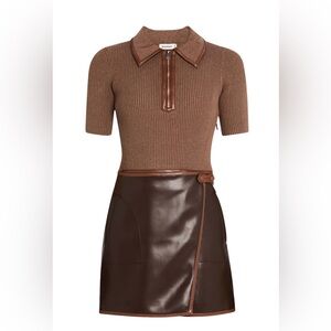 NWT Simkhai Chocolate Knit & Faux Leather Minidress